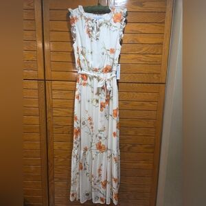 Emma & Michele White Floral Maxi Dress with Orange Accents